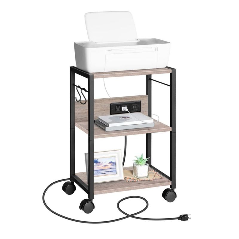 Carro de Impresora MAHANCRIS 42x28x60 cm 3 Niveles con Enchufes