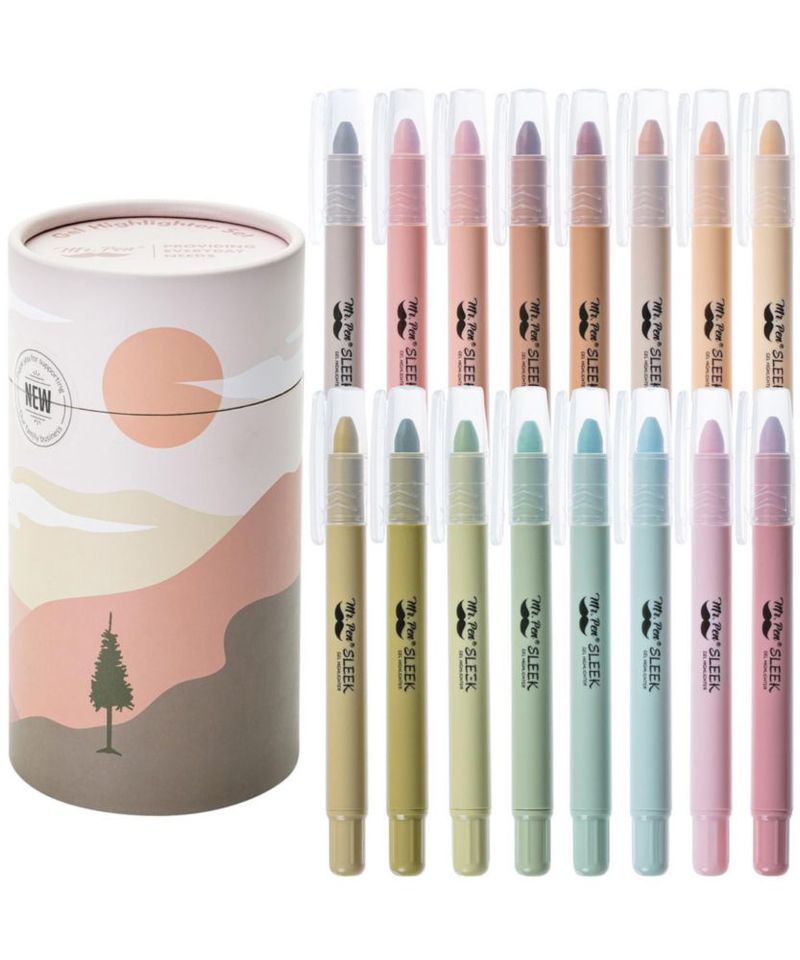 Set de 16 Resaltadores de Gel Mr. Pen colores suaves y terrosos