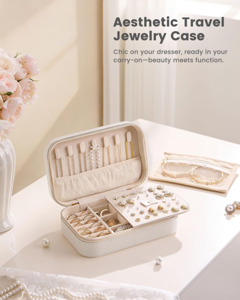 Estuche de joyas Lolalet mediano color beige con bolsa transparente