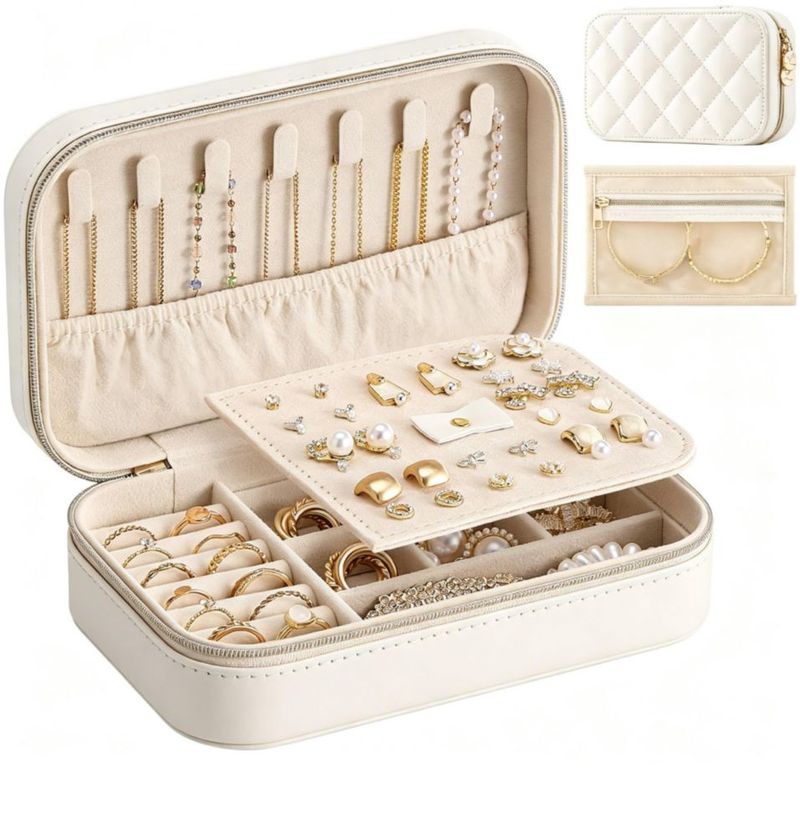 Estuche de joyas Lolalet mediano color beige con bolsa transparente