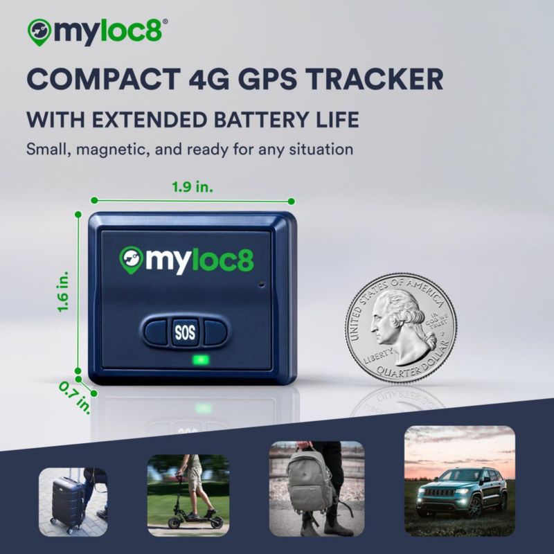 Localizador GPS MYLOC8 4G LTE con imán y larga duración de batería