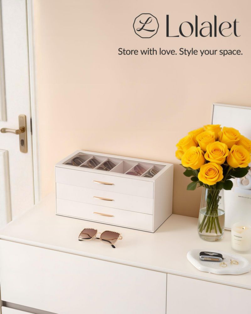 Estuche para Anteojos Lolalet Organizador de 18 Espacios y 3 Niveles Crema