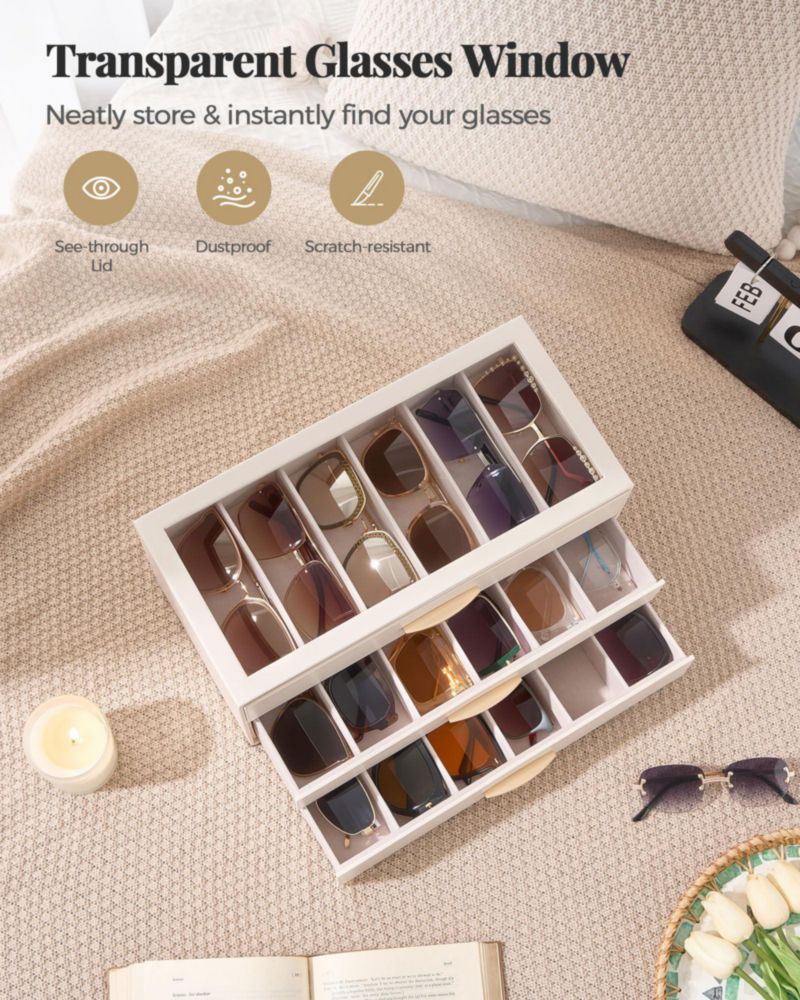 Estuche para Anteojos Lolalet Organizador de 18 Espacios y 3 Niveles Crema