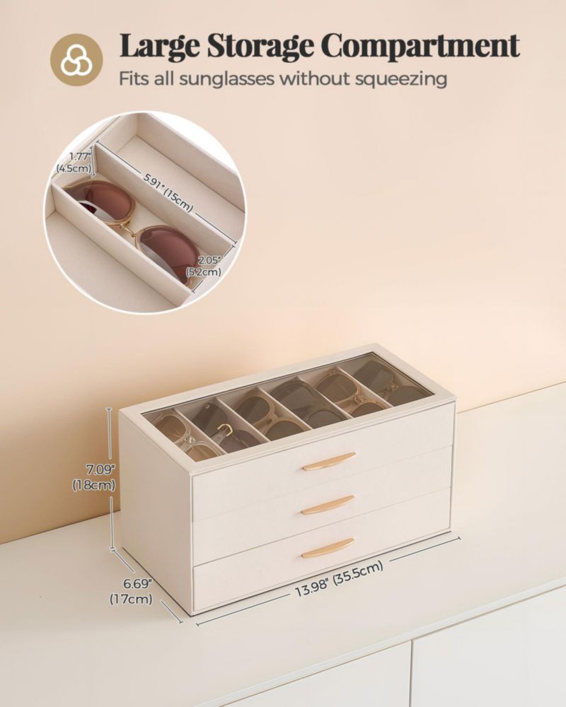 Estuche para Anteojos Lolalet Organizador de 18 Espacios y 3 Niveles Crema