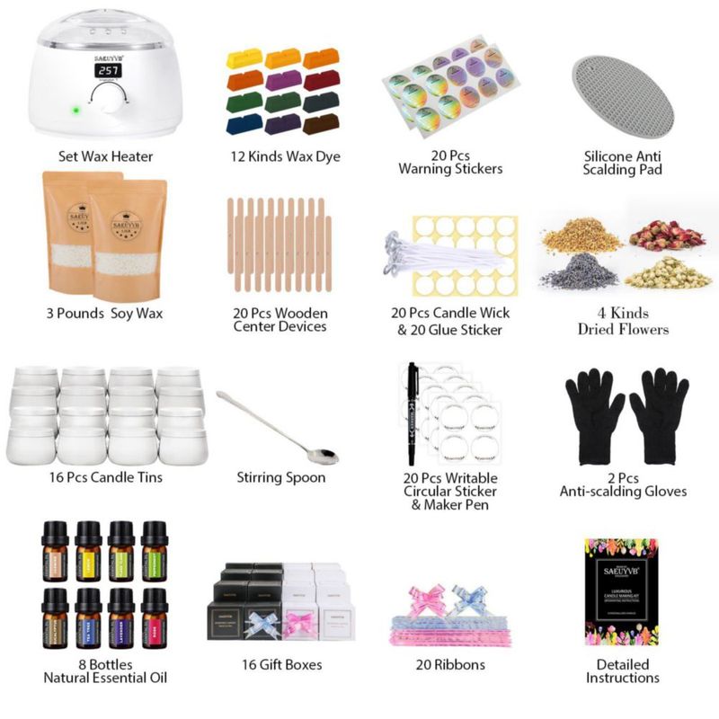 Kit para hacer velas SAEUYVB con olla eléctrica para derretir cera 110 V
