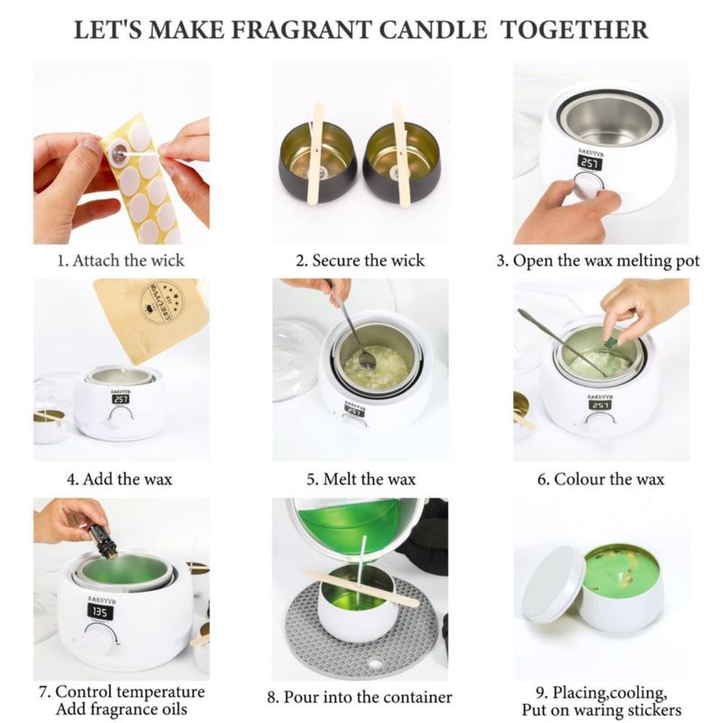 Kit para hacer velas SAEUYVB con olla eléctrica para derretir cera 110 V
