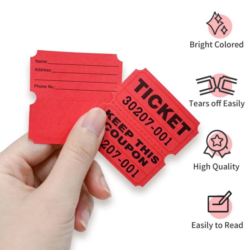 Boletos para Rifa L LIKED Doble Rollo 1000 Pares Rojo 5x5 cm
