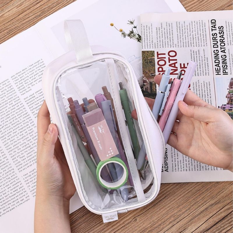 Estuche para lápices Mr. Pen de gran capacidad transparente y beige