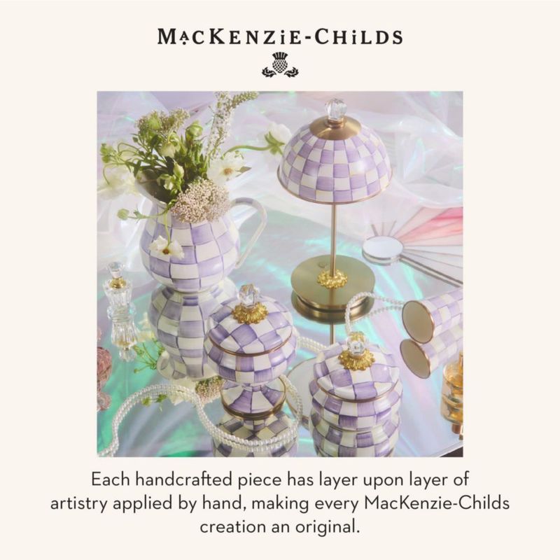 Cazuela de Almacenamiento de Alimentos MACKENZIE-CHILDS con Cuadro Violeta a Rayas de Esmalte