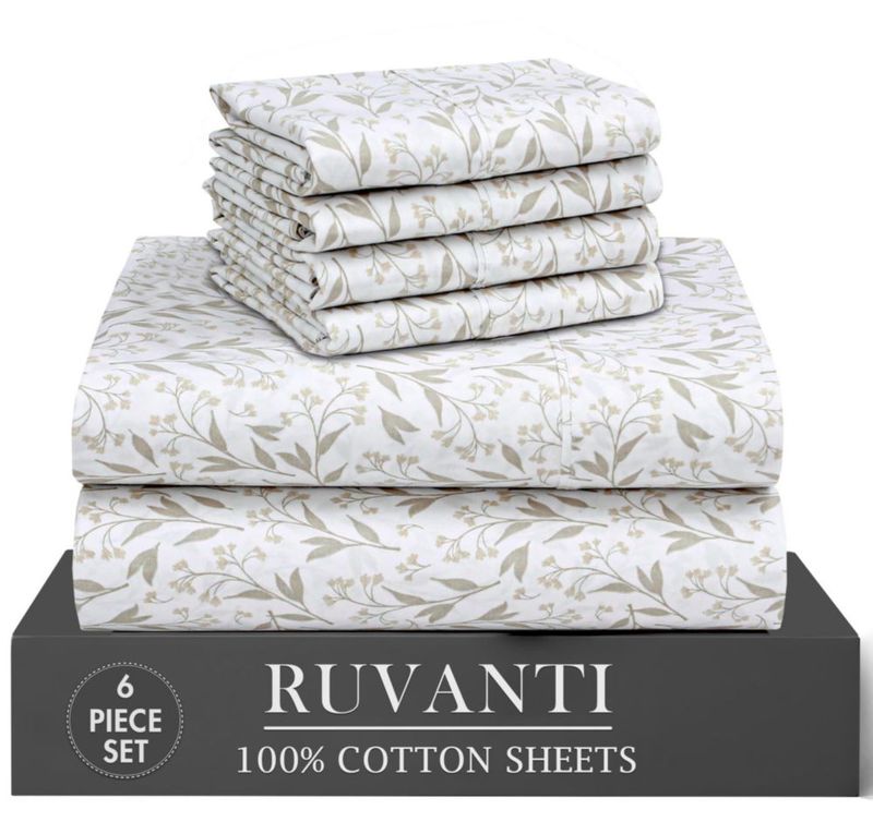Juego de sábanas RUVANTI Queen 100 % algodón percal – 6 piezas
