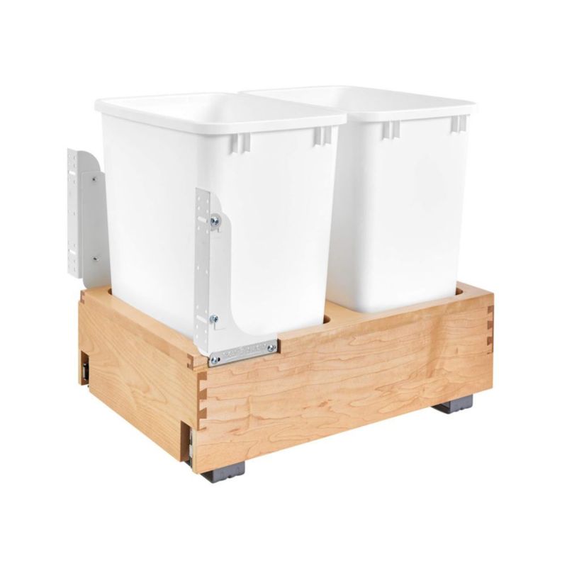 Cubo de basura extraíble doble de 35 cuartos Rev-A-Shelf en gris