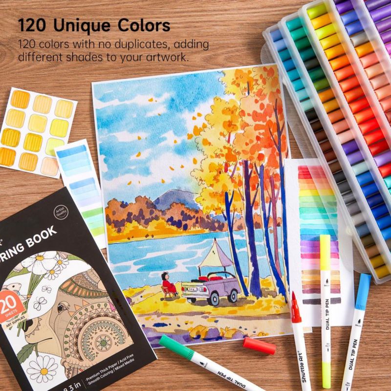 Rotuladores Shuttle Art 120 colores doble punta con libro para colorear