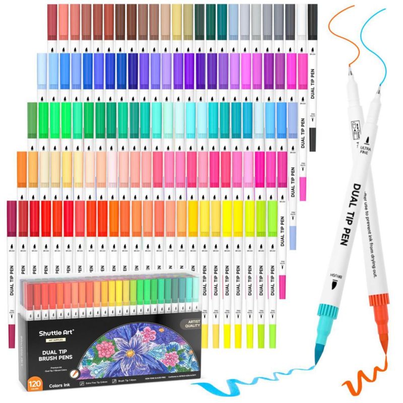 Rotuladores Shuttle Art 120 colores doble punta con libro para colorear