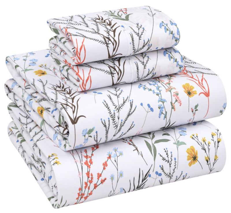 Juego de sábanas RUVANTI Queen de percal 100% algodón con diseño floral 4 piezas