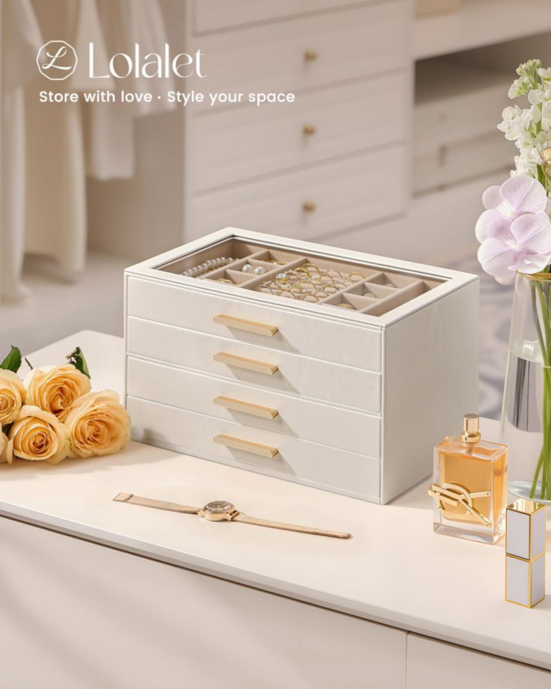Caja organizadora de joyas Lolalet 27 × 165 × 155 cm Beige de 4 cajones