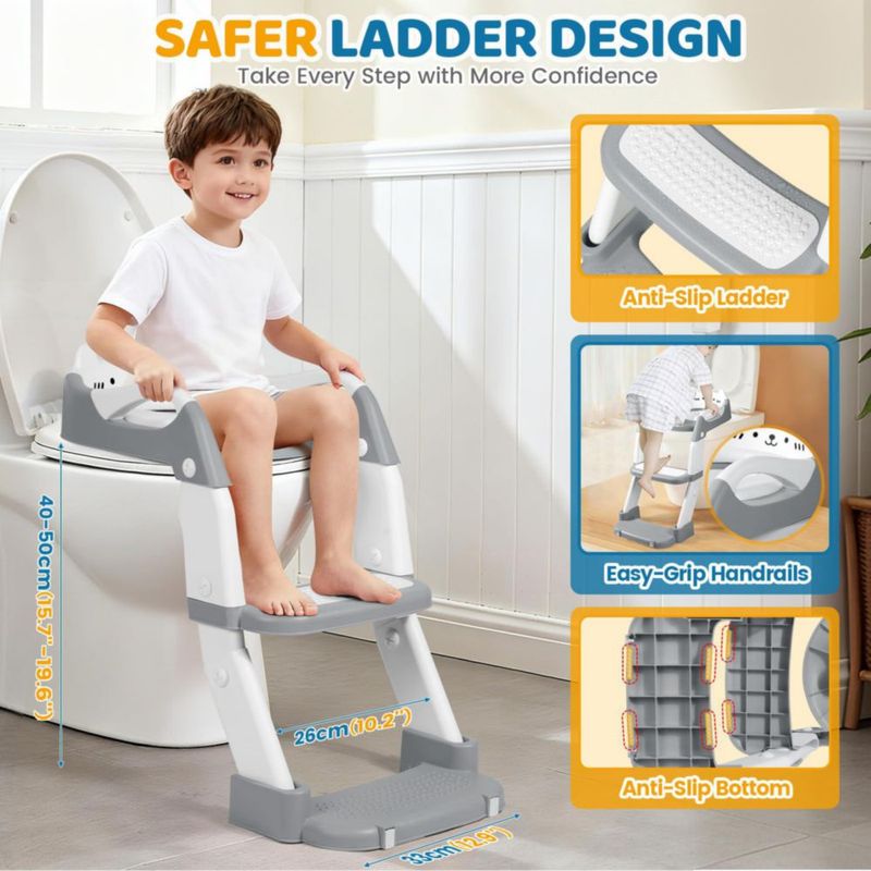 Asiento de entrenamiento para ir al baño Orzbow 2 en 1 con escalera ajustable gris