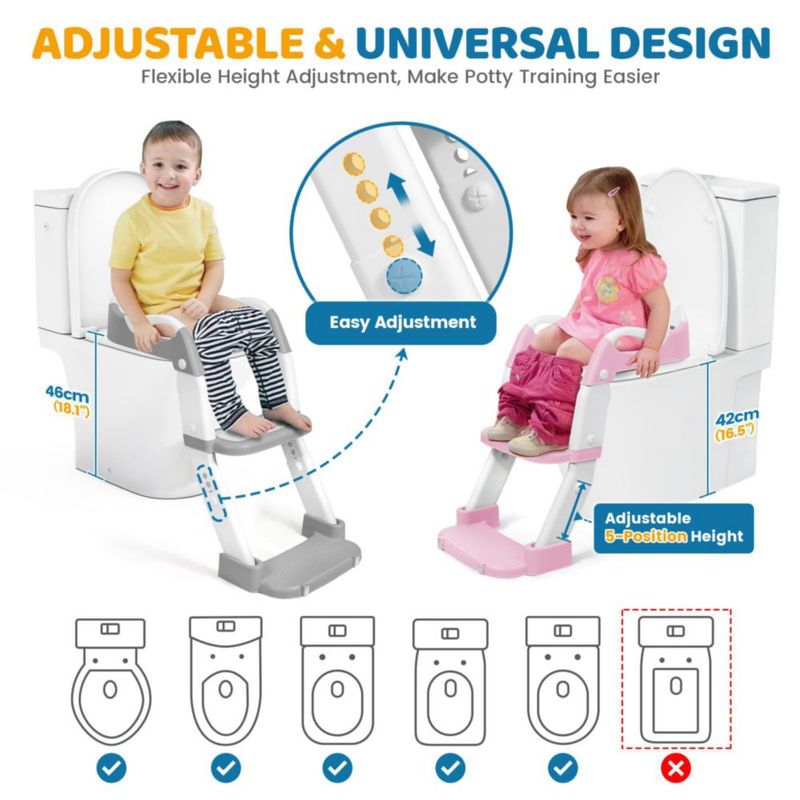Asiento de entrenamiento para ir al baño Orzbow 2 en 1 con escalera ajustable gris