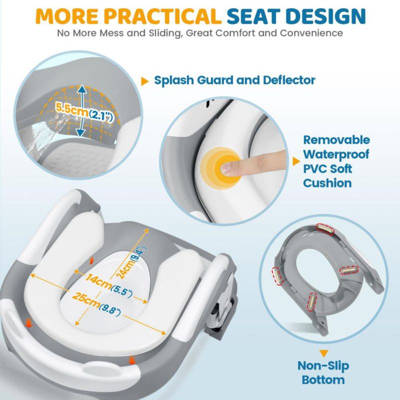 Asiento de entrenamiento para ir al baño Orzbow 2 en 1 con escalera ajustable gris