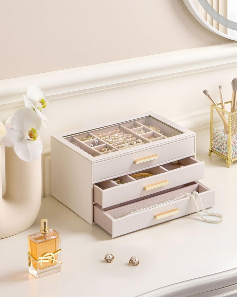 Caja de Joyas Lolalet Organizador de 3 Niveles con Tapa de Vidrio