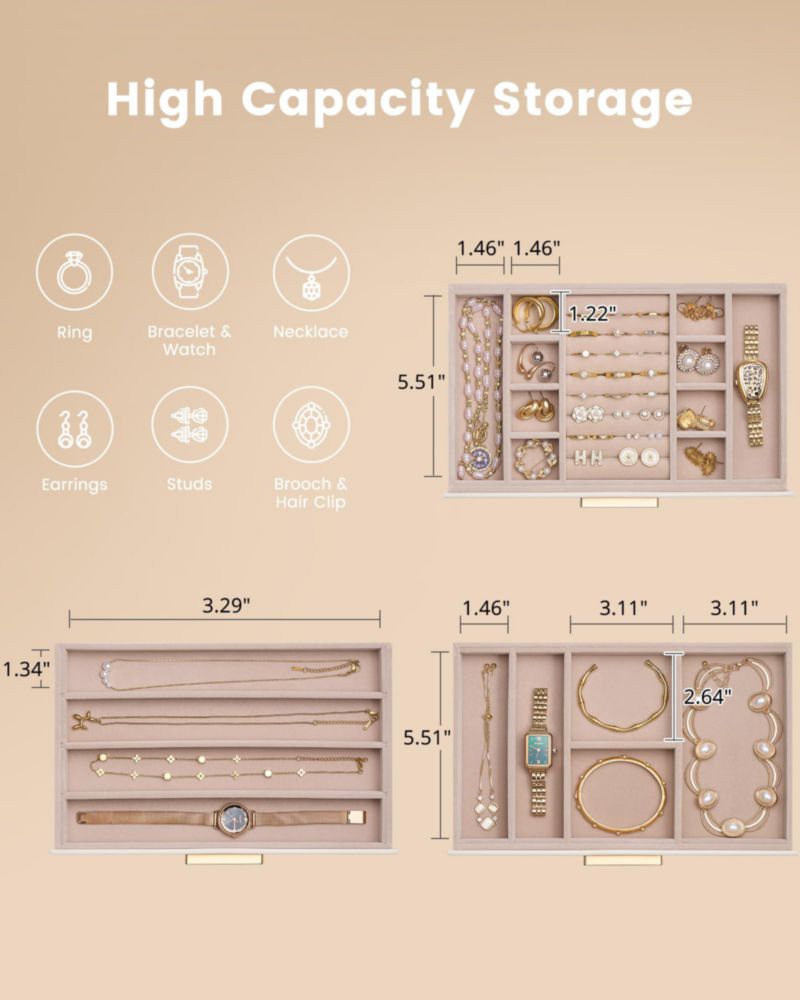 Caja de Joyas Lolalet Organizador de 3 Niveles con Tapa de Vidrio