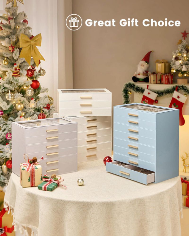 Caja de Joyas Lolalet Organizador de 3 Niveles con Tapa de Vidrio