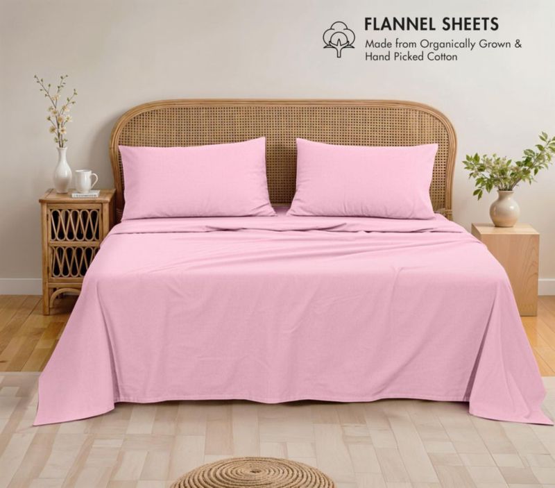 Sábanas de Franela RUVANTI Queen 100% Algodón Orgánico Rosa