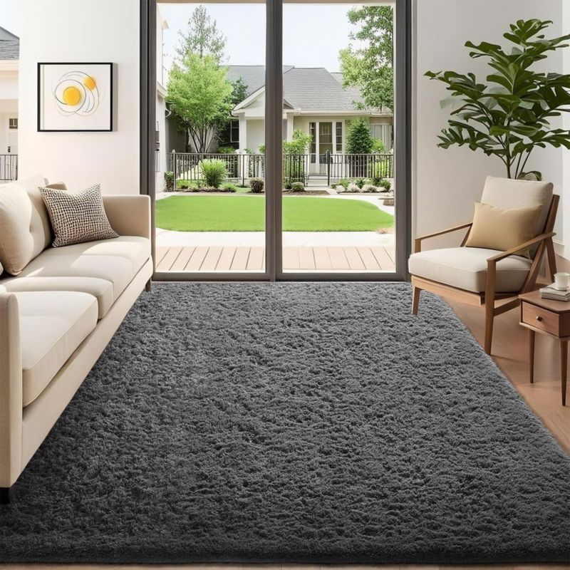 Alfombra Ophanie 147x213 cm Gris de felpa peluda y suave