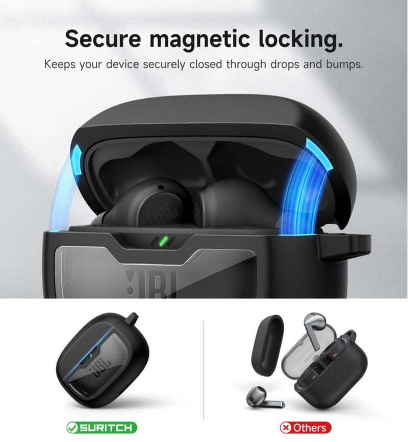 Estuche a prueba de golpes negro para auriculares SURITCH JBL Vibe Beam/200TWS