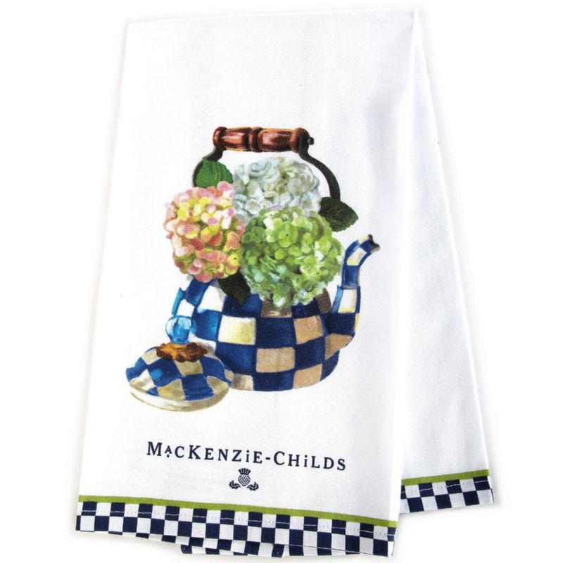 Toalla de algodón MACKENZIE-CHILDS con diseño de tetera de té y hortensias