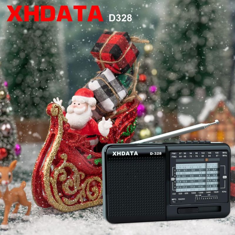 Radio portátil XHDATA D-328 de onda corta AM FM DSP con MP3 color negro