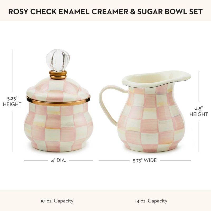 Juego de Jarra y Azucarero MACKENZIE-CHILDS Patrón Rosy Check a Cuadros Rosados