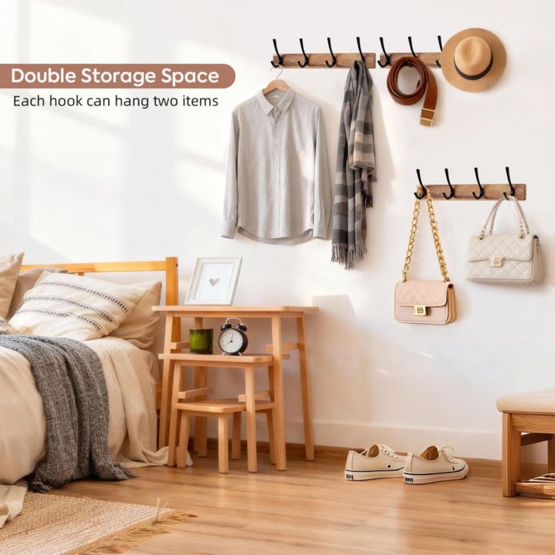 Perchero Yangbaga de 38 cm de madera de acacia con 4 ganchos resistentes
