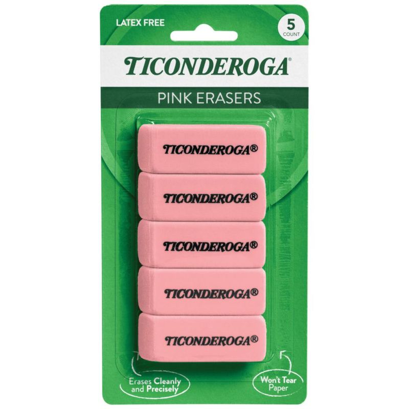 Gomas de borrar Ticonderoga rosa en cuña paquete de 5