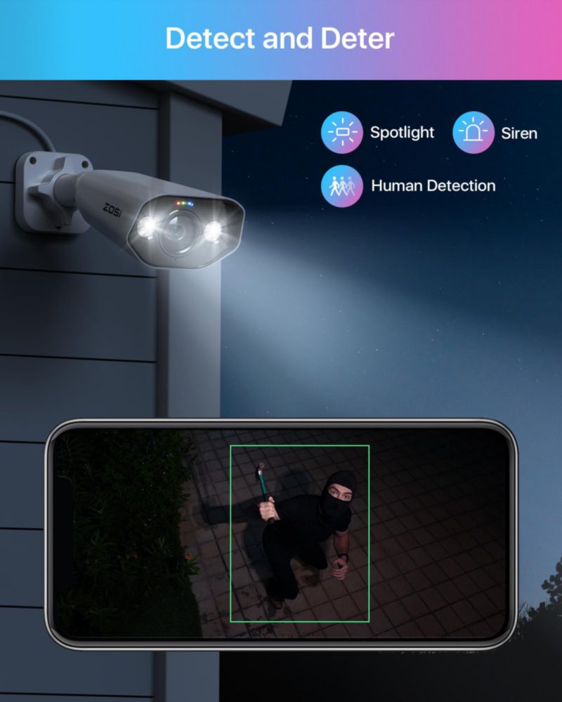 Cámara de seguridad ZOSI 4K PoE 8MP para exterior resistente a la intemperie