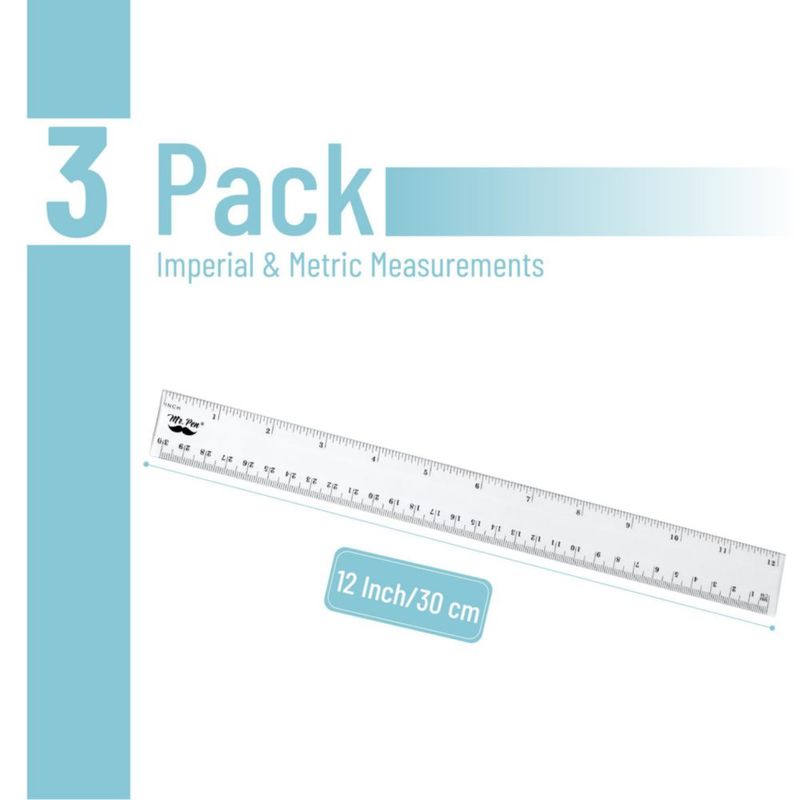 Regla Mr. Pen 30 cm Pack de 3 Transparentes y de Fácil Lectura