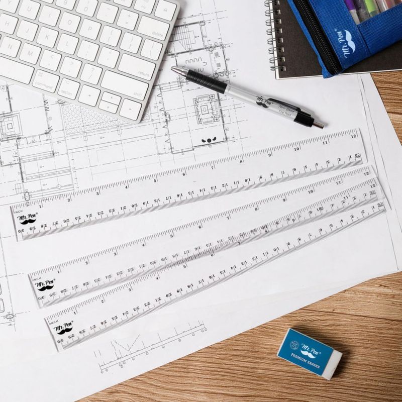 Regla Mr. Pen 30 cm Pack de 3 Transparentes y de Fácil Lectura