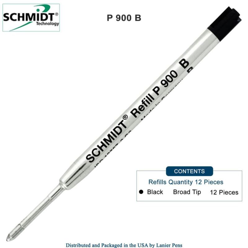 Recambio para bolígrafo Schmidt P900 punta gruesa tinta negra paquete de 12