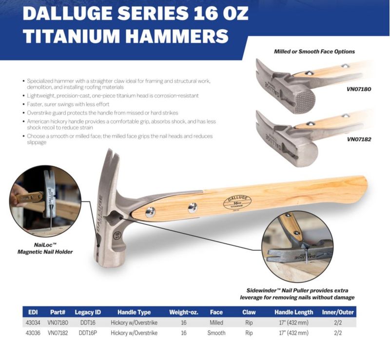 Martillo Vaughan 454 g de titanio de cara lisa