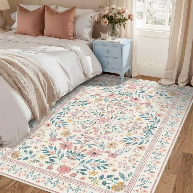 Alfombra Rugxara 91 × 150 cm Rosa Lavable con Estampado Floral