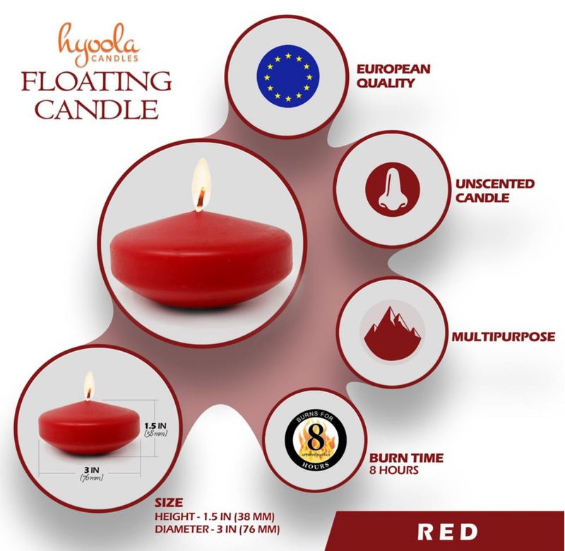 Velas Flotantes Hyoola 75 cm Rojo 24 unidades
