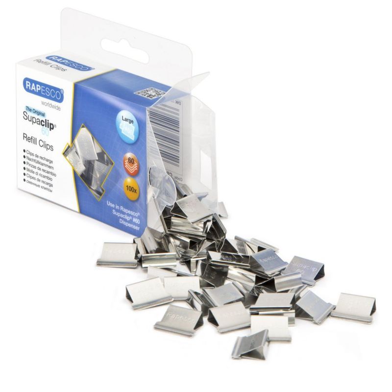 Clip de papel RAPESCO Supaclip #60 - Pack de 100 de acero inoxidable