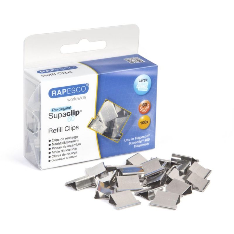 Clip de papel RAPESCO Supaclip #60 - Pack de 100 de acero inoxidable