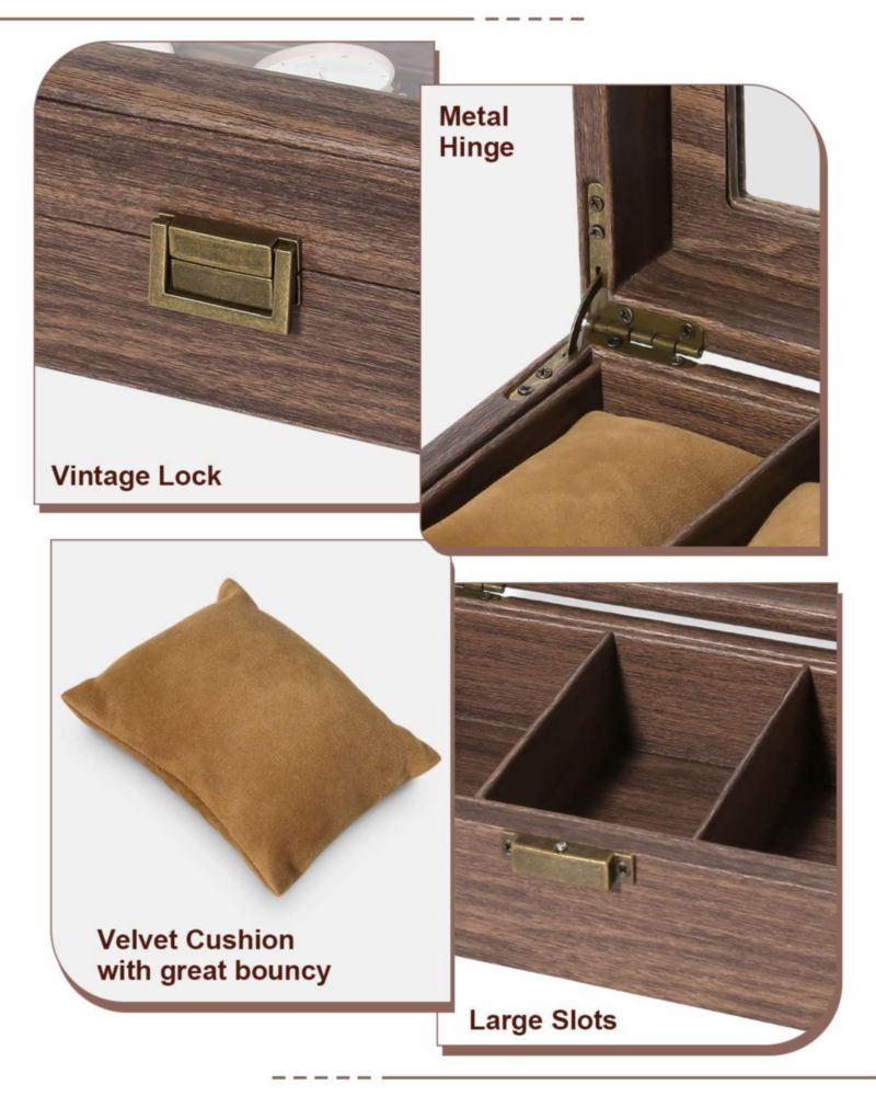 Caja para Relojes Uten de 6 Ranuras con Tapa de Cristal y Acabado de Madera