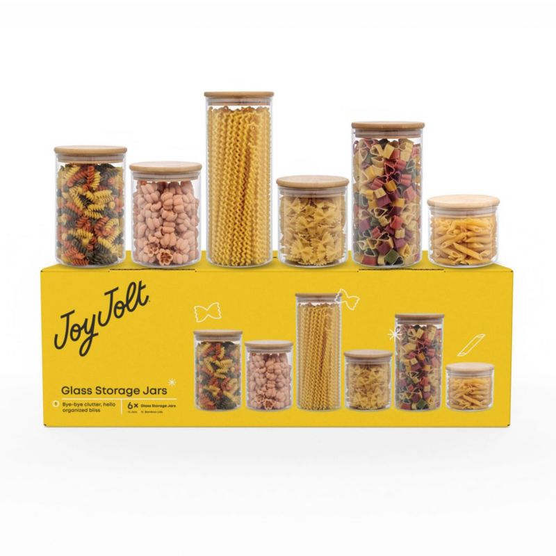 Juego de 6 tarros JoyJolt con tapas herméticas de vidrio y bambú