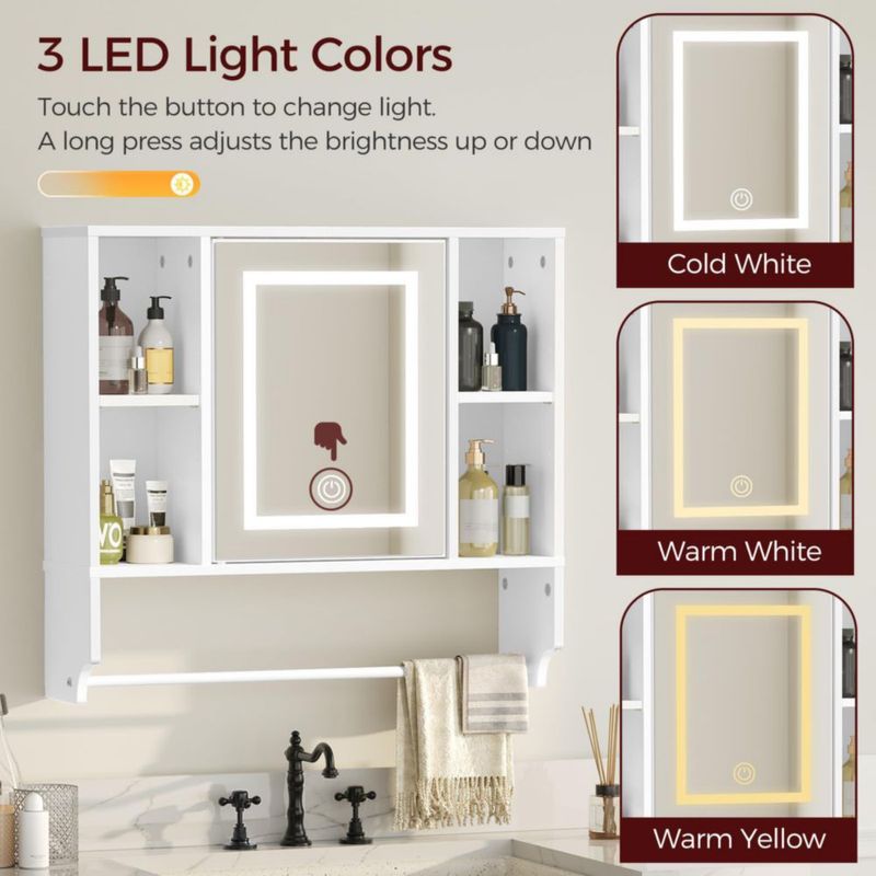 Gabinete de Baño MAHANCRIS 60x22x55 cm Espejo LED Blanco