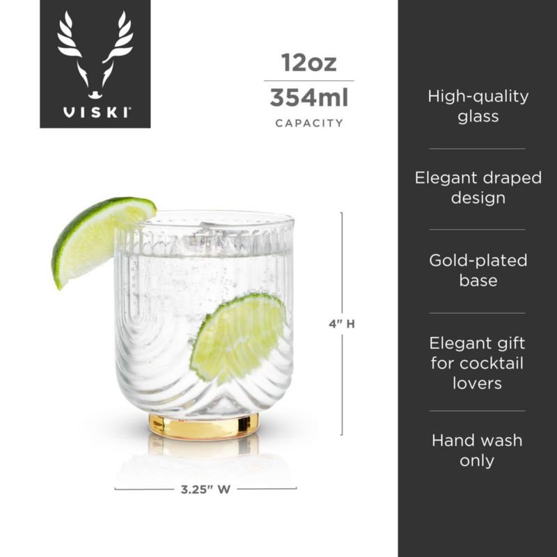 Vasos Lowball Viski 355 ml Juego de 2 Base Dorada