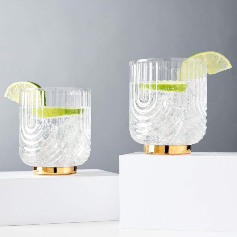 Vasos Lowball Viski 355 ml Juego de 2 Base Dorada