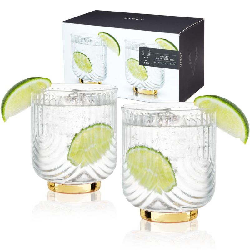 Vasos Lowball Viski 355 ml Juego de 2 Base Dorada
