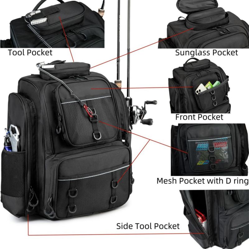 Mochila de pesca WANOON 43 × 23 × 30 cm con compartimentos para cajas de aparejo