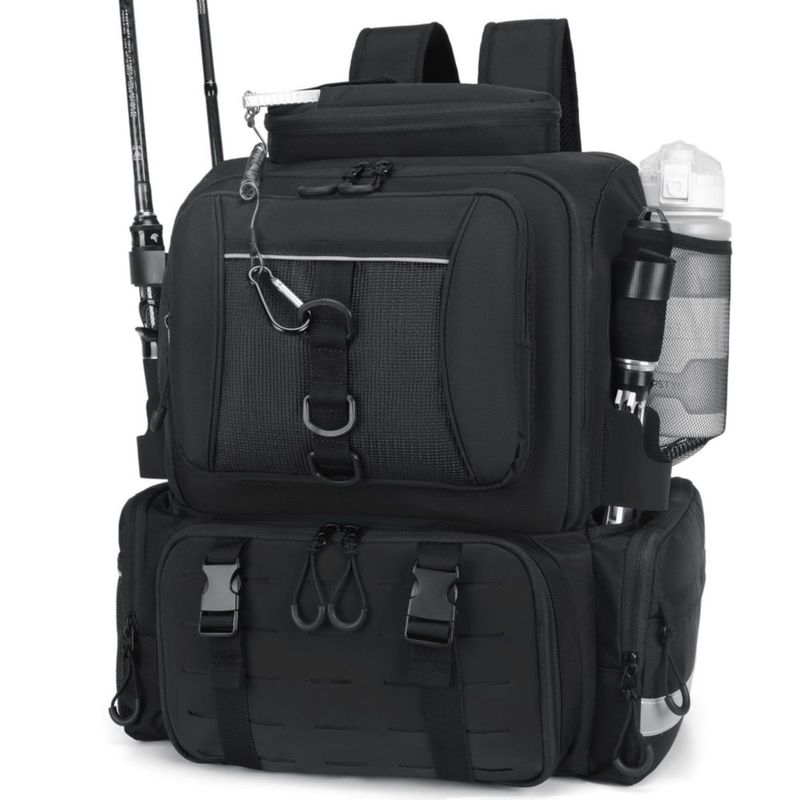 Mochila de pesca WANOON 43 × 23 × 30 cm con compartimentos para cajas de aparejo